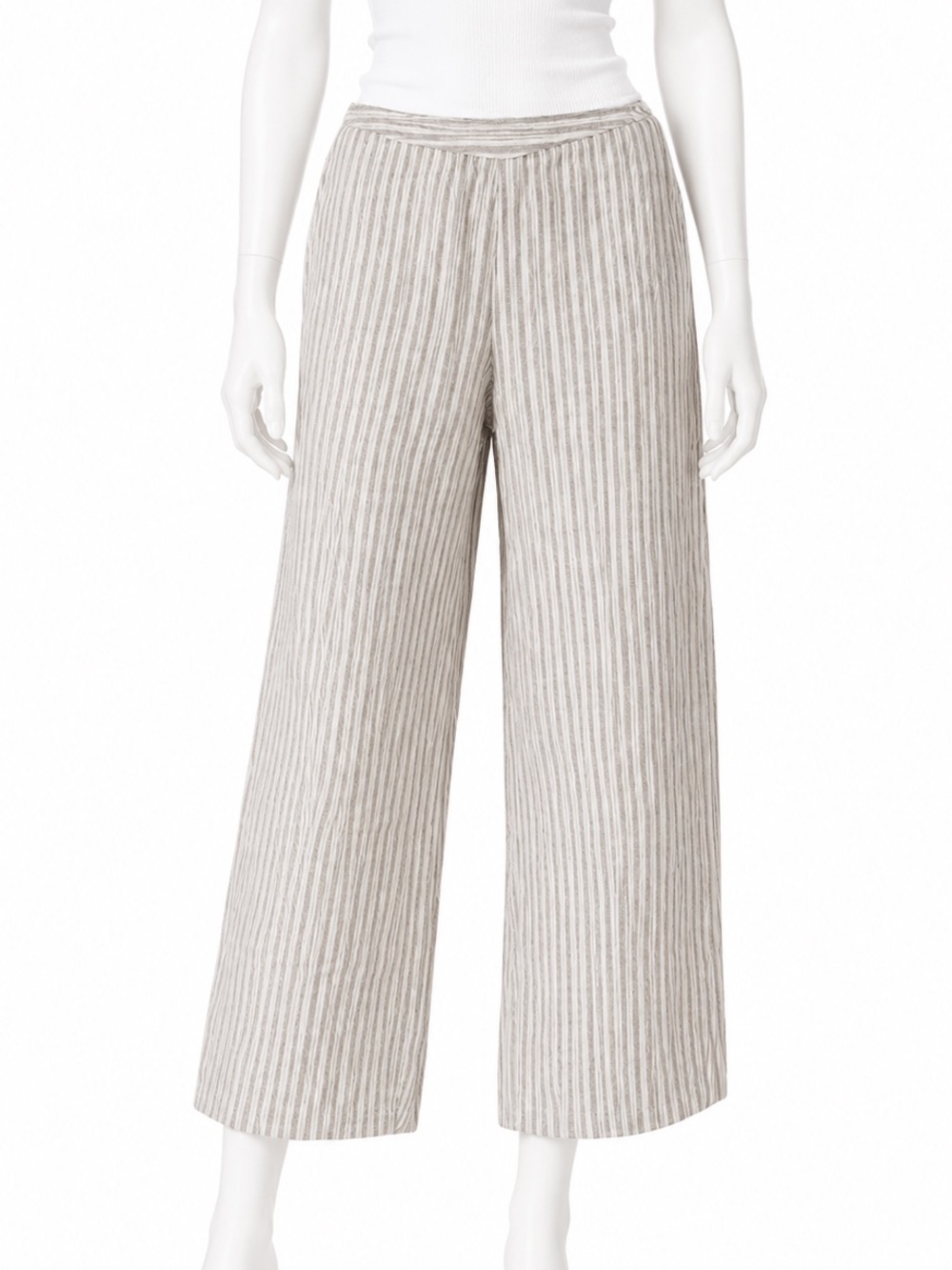 Boden Beige and Cream Wide-Leg Striped Pants